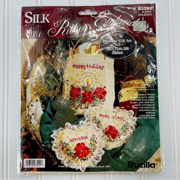 Bucilla Other - Bucilla Silk Ribbon Embroidery 83290 Happy Holidays Kit 3 Pieces New Unopened